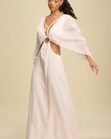 Goddess Glow Metallic Cut - Out Caftan Maxi Dress - Ivory - Gold - Palazzo Couture Online