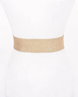 Gold elastic waist cinch belt back view - comfortable stretch band for women