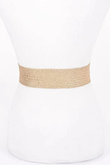 Gold elastic waist cinch belt back view - comfortable stretch band for women