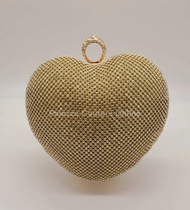 Gold Heart Clutch – Rhinestone Sparkle Evening Bag - women's evening clutch