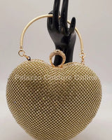 Gold Heart Clutch – Rhinestone Sparkle Evening Bag - trendy women's bag