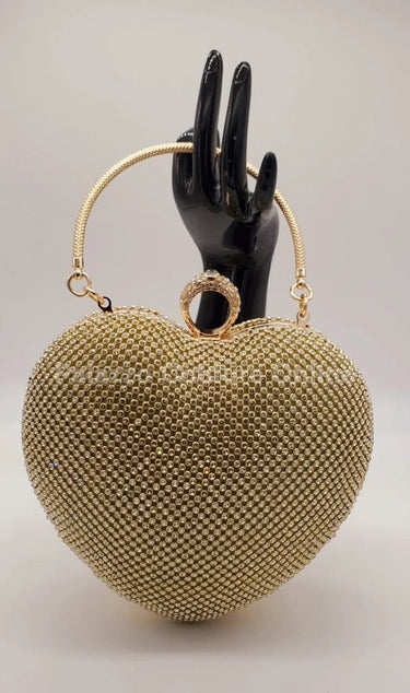 Gold Heart Clutch – Rhinestone Sparkle Evening Bag - trendy women's bag