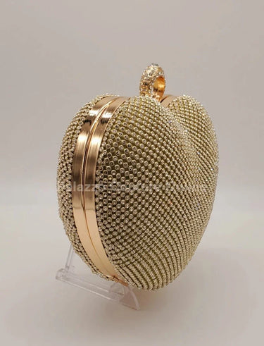 Gold Heart Clutch – Rhinestone Sparkle Evening Bag - stylish purse for going out