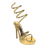 Gold metallic spiral platform heels for women front view - Remeo stiletto by Palazzo Couture