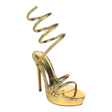 Gold metallic spiral platform heels for women front view - Remeo stiletto by Palazzo Couture