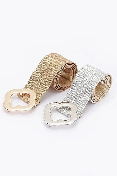 Gold and silver metallic bloom belts - women's stretch elastic belt set