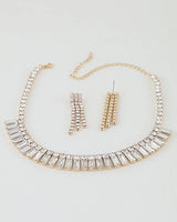 Gold Square Cut Rhinestone Statement Necklace Set - stylish accessory for every outfit