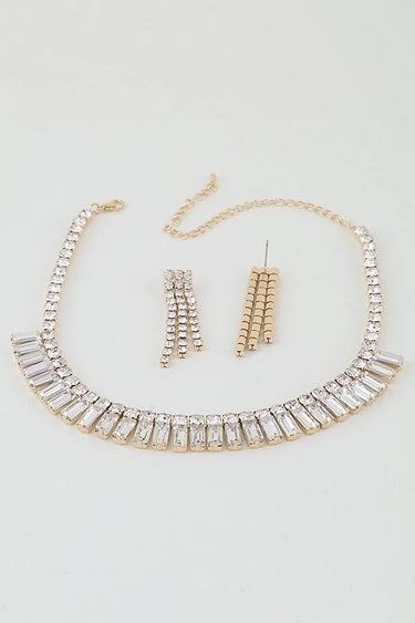 Gold Square Cut Rhinestone Statement Necklace Set - stylish accessory for every outfit