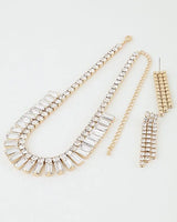 Gold Square Cut Rhinestone Statement Necklace Set for women - fashion jewelry by Palazzo Couture
