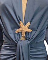 Gold textured starfish brooch – ocean inspired statement pin for women