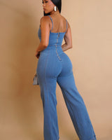 Golden Accent Denim Jumpsuit - Palazzo Couture Online