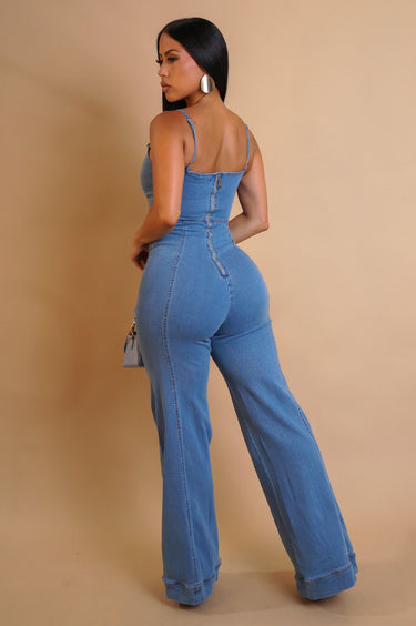 Golden Accent Denim Jumpsuit - Palazzo Couture Online