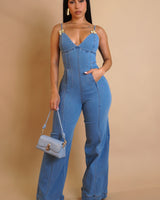 Golden Accent Denim Jumpsuit - Palazzo Couture Online