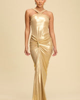 Golden Allure Draped Gown - Gold - Palazzo Couture Online