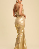 Golden Allure Draped Gown - Gold - Palazzo Couture Online