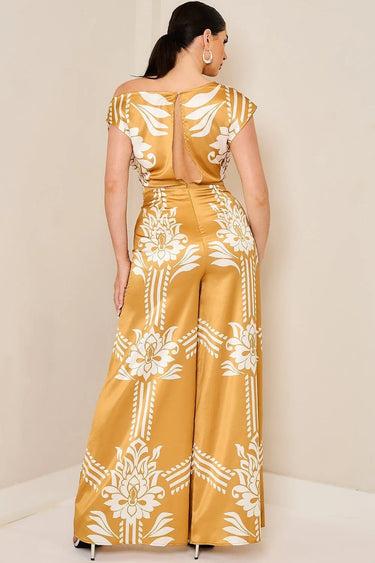 Golden Bloom Draped Jumpsuit Golden Mustard - women's fashion jumpsuit for every occasion
