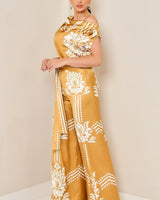 Golden Bloom Draped Jumpsuit Golden Mustard - Palazzo Couture Online