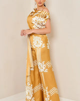 Golden Bloom Draped Jumpsuit Golden Mustard - trendy women's jumpsuit