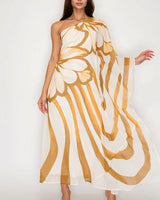 Women's Camel midi dress one-shoulder style back view