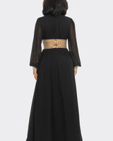Golden Empress Belted Maxi Dress - Black - Palazzo Couture Online