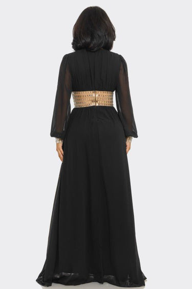 Golden Empress Belted Maxi Dress - Black - Palazzo Couture Online