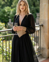Women's Black maxi dress elegant style back view