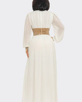 Golden Empress Belted Maxi Dress - Ivory - Palazzo Couture Online