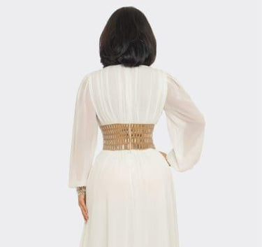 Golden Empress Belted Maxi Dress - Ivory - Palazzo Couture Online