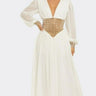 Golden Empress Belted Maxi Dress - White front view showing full-length maxi silhouette