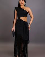 Golden Fringe Glam Cut - Out Maxi Dress - Black - Palazzo Couture Online