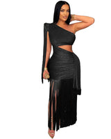 Golden Fringe Glam Cut - Out Maxi Dress - Black - Palazzo Couture Online