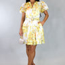 Golden Garden Belted Mini Dress - Yellow Multi - Palazzo Couture Online