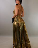 Golden Goddess Pleated Gown - Palazzo Couture Online