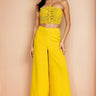 Golden Hour Goddess Ruched Halter Crop & Wide Leg Pant Set - Yellow - Palazzo Couture Online