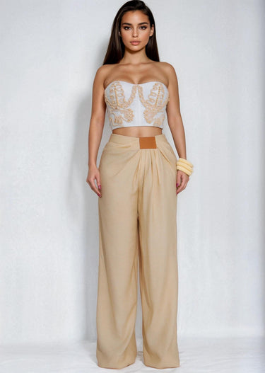 Golden Hour Muse Pant Set - White/Sand - Palazzo Couture Online