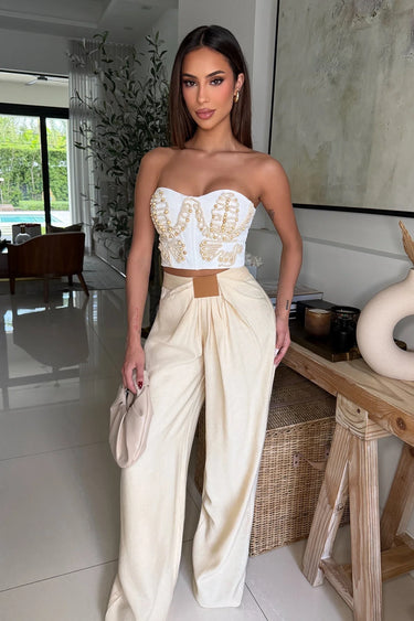 Women's White/Sand pant set matching style back view