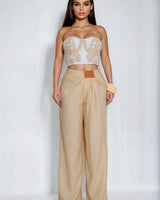 Golden Hour Muse Pant Set- White/Sand front view showing complete two piece pant set