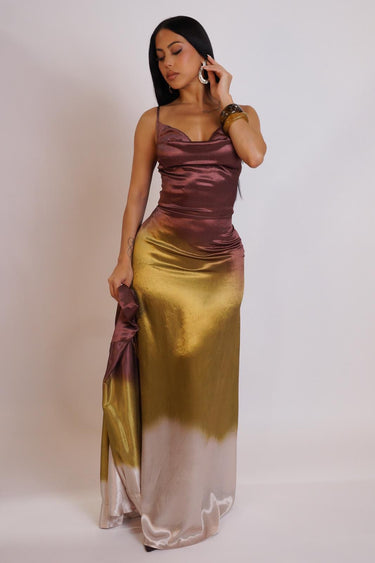 Golden Hour Satin Maxi Dress Set - Green - Palazzo Couture Online