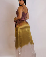 Women's Green maxi dress satin style back view