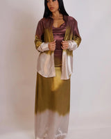 Golden Hour Satin Maxi Dress Set - Green close up detail of satin design and fabric
