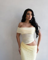 Golden Illusion Off - Shoulder Maxi Dress - Butter - Palazzo Couture Online