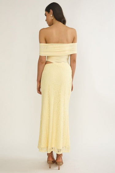 Golden Illusion Off - Shoulder Maxi Dress - Butter - Palazzo Couture Online