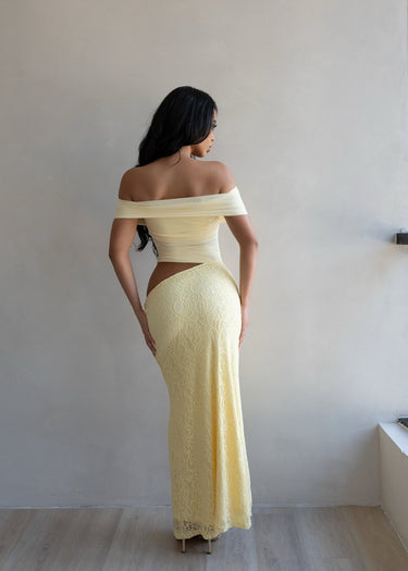 Golden Illusion Off - Shoulder Maxi Dress - Butter - Palazzo Couture Online
