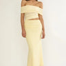 Golden Illusion Off-Shoulder Maxi Dress - Butter front view showing full-length maxi silhouette
