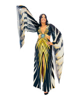 Golden Mirage Maxi Dress close up detail of elegant design and fabric