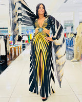 Golden Mirage Maxi Dress front view showing full-length maxi silhouette