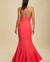 Golden Muse Halter Maxi Dress - Coral - Palazzo Couture Online