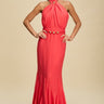 Golden Muse Halter Maxi Dress - Coral - Palazzo Couture Online