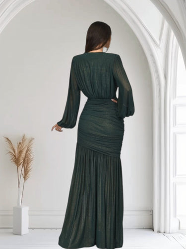 Golden Muse Metallic Foil Maxi Dress - Merlot - Palazzo Couture Online