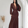 Golden Muse Metallic Foil Maxi Dress - Merlot - Palazzo Couture Online